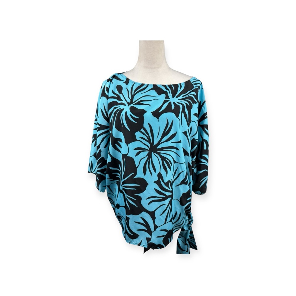 Michael Kors teal blue topical print top with tie in the side size 1X